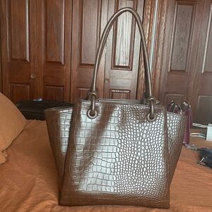 Bloomingdale's Aqua Top handle Faux Leather Bag